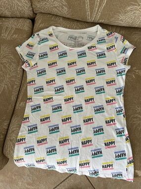 Wound Up White Tee with Multicolor HAPPY Bars